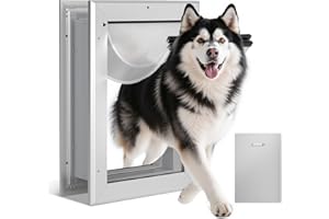 OWNPETS Ownpet Extreme Weather Energy Efficient Aluminum Pet Door with Sliding Lock Panel, Lockable Dog Door for Wall Up to 18.5cm Thichness, Double Flaps Insulation, Large, Silver