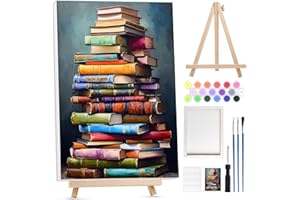 Lxmsja Framed Paint by Numbers Books for Adults Beginner with Wooden Easel, Books Painting by Numbers for Adults on Canvas, DIY Acrylic Painting Kit Art and Crafts for Home Wall Decor, 8x12inch