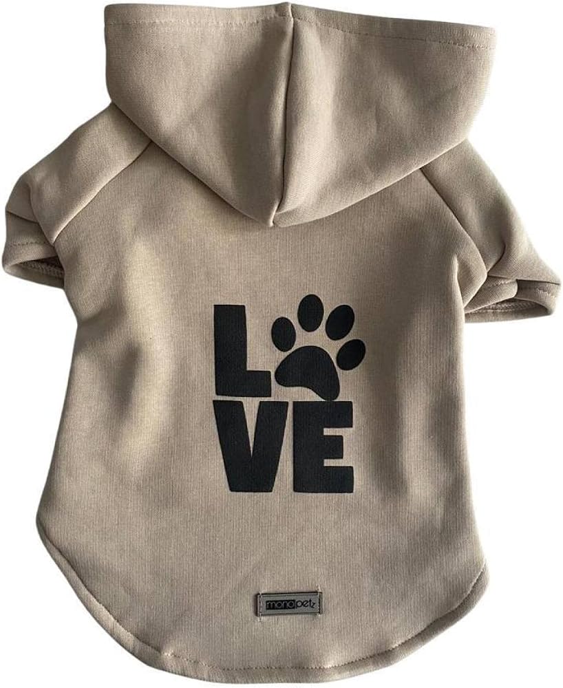 monopetz Kapişonlu Sweatshirt Köpek ve Kedi Kıyafeti - Bej Love XL Beden