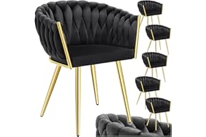 TecTake® Juego De Sillas de Comedor, Silla Acolchada con Reposabrazos, Diseño Anudado, Estructura de Acero, Cocina, Sillas Comedor Nordica - 6 Sillas Negro/Oro