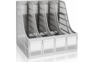 KXF Sturdy HIPS Plastic A4 File Organiser Desktop Organizer Documents Magazine Folder Holder Office Desk Kitchen Storage Box Bookshelf Rack Dividers 4 Compartments File Frame Cabinet For Home School