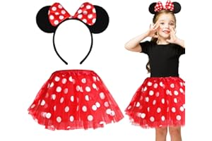 CAPANEUS Deguisement Mouse Enfant,Costume de Souris pour Fille avec Bandeau& Tutu,Pour Accessoire Carnaval Costume,Vetement Fête Anniversaire-Rouge&Rose