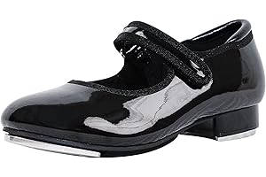 flexdans Tap Shoes for Girls Boys Patent Leather Mary Jane Hook & Loop Fastener Tap Dance Shoes for Kids