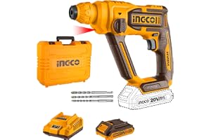 Ingco Cordless Hammer Drill Machine, Battery Hammer Drill Machine With Battery And Drill Bits, Impact Function For Home Use,Multicolour