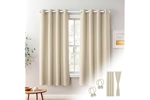 Cozyor 2X blickdichte Vorhänge + 2X Raffhalter mit Magnet, Thermogardine gegen Kälte 100% verdunkelnd, beige Driftwood, Gardine mit Ösen für Schlafzimmer, Wohnzimmer, Kinderzimmer 160x135 cm