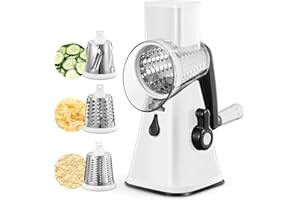 EASE8 Rotary Cheese Grater & Vegetable Chopper/Slicer- Efficient & Easy Cutting with 3 Interchangeable Drum Blades- Perfect for Cheese, Cucumber, Carrot, Nuts, and More