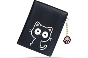 conisy Portfel damski ze skóry, mały i cienki, z portmonetką i zapięciem na zamek, blokada RFID, czarny, 11,5 * 9 * 1,5 cm