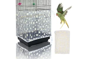 Yepper Adjustable Bird Cage Cover, Bird Cage Seed Catcher, Soft Nylon Mesh Net with Daisy Pattern, Birdcage Cover Skirt Seed Guard for Parrot Parakeet Macaw Round Square Cages (White)