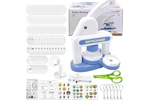 UIOK Macchina per Spille, 3IN1 Button Maker Badge Machine Blu Macchina da Stampa per Badge, Stampanti Badge 55/40MM Spille Personalizzate kit Portachiavi Fai Da Te per Regali di Compleanno e Natale