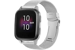 ahayo 20mm Armband für Garmin Venu 2 Plus/Venu Sq/Vivoactive 3, Metallgewebe Edelstahl Uhrenarmband mit Doppelfaltschließe für Garmin Venu Sq 2, Approach S40, Vivomove 3/Luxe/Sport
