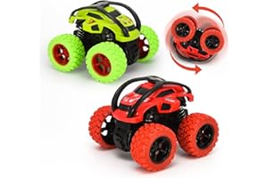VoMii 2 Stück Monster Truck, Spielzeugauto für Kinder ab 3-10 Jahre, Große Gummiräder 4x4 Power Trägheitsbetriebene Fahrzeuge, 360° Stunt-Rotation, Rennwagen Spielsets für Kinder, 1:64 Scale