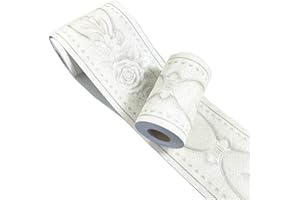 generies brand MESOAR Elegant 3D White Floral Wallpaper Border Wall Peel Stick Molding Border Home Ceiling Sticker for Bathroom Living Room Kitchen Wall 10cm by 16.4ft
