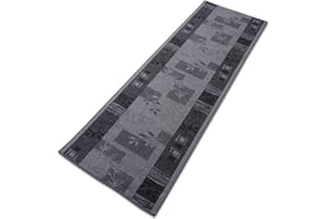 ‎CASA PURA casa pura Teppichläufer mit Muster - maßgefertigter Teppich Läufer für Küche, Flur & Wohnraum - Akzent Grau (80 x 200 cm)