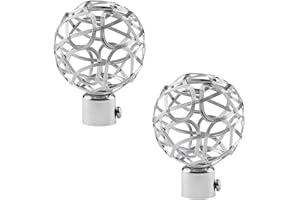 UFURMATE Curtain Finials, 2Pcs Silver Drapery Rail Pole Head Cap Decorative Window Curtain Rail End Metal Curtain Rod Pole Finials Ends, Inner Diameter 19mm
