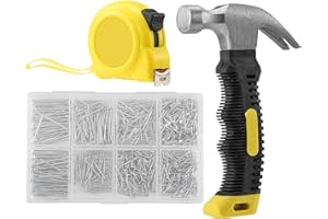 HONQISHIMY Kit 900 Chiodi in Acciaio con Organizzazione 8-in-1, Martello Mini Carpentiere 282g & Metro a Nastro 3m - Ideale per Fai-da-Te, Lavori su Legno, Cartongesso, Metallo