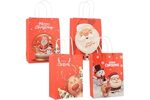 ZYDYRX 12 sztuk torebek na prezenty bożonarodzeniowe, dekoracja bożonarodzeniowa, torebki papierowe z uchwytami, torebki papierowe na Boże Narodzenie, dekoracja, prezenty, artykuły imprezowe, 16 x 8 x 22 cm