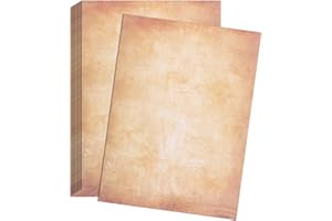 TOMOYUKI 70 Sheets Vintage Letter Papers, Old Looking/Vintage Design Craft Certificate Document Paper, Antique Aged Writing Papers Similar to Parchment Paper for Vintage Invites Letters- Dark Yellow