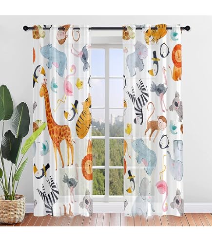 Tenda per bambini con animali selvatici e animali selvatici per camera da letto, soggiorno per ragazzi e ragazze animali selvatici tende per finestre colorate natura trattamenti per finestre, W52*L63