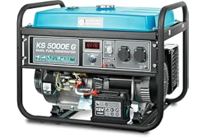 K&S KÖNNER&SÖHNEN Generador híbrido gasolina y gas KS 5000E G (DUAL FUEL),generador electrico gasolina4500W,arranque manual/eléctrico,2x16A,12V, power station con(AVR),indicador aceite,protección ante sobrecargas