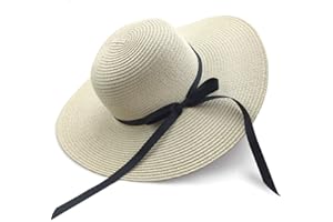 Chapter Seven Women's Sun Hat Floppy Foldable Bowknot Large Wide Brim Straw Hat Summer Beach cap UV Protection UPF50
