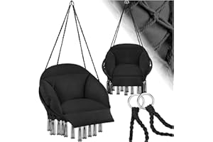 tectake® Fauteuil Suspendu Relax Design Intérieur & extérieur, Fauteuil Relax, Fauteuil de Lecture Cocooning 1 Place, Coussin Chaise XXL Moelleux Inclus - Noir