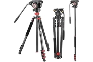 NEEWER 72" statyw monopodowy z głowicą fluidową, płytka szybkiego montażu, kompatybilna z DJI RS Gimbal Manfrotto, obracanie o 360° i nachylenie +90°/-70°, do kamer DSLR, maksymalne obciążenie 8 kg,