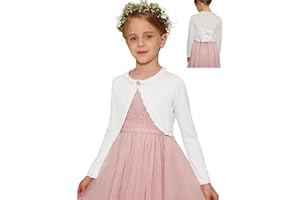 Danna Belle Mädchen Bolero Kinder Strickjacke 4-12 Jahre Cardigan mit Schleife aus Samt dran Festlich Kommunion Tauf Hochzeit Einschulung 104-158cm
