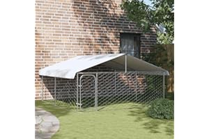 IKAYAA Recinto per Cani da Esterno con Tetto Box per Cani Kennel per Cani da Esterno Gabbia Cani in Acciaio Zincato-300 x 300 x 150 cm