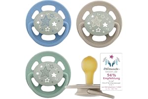 nip - Cherry Green Night | 0-6 Monate | 4er Pack | Stillfreundlicher, zahnfreundlicher Babyschnuller mit Leuchtknopf. Nachhaltiger Schnuller aus natürlichen Rohstoffen, Blau/Grün