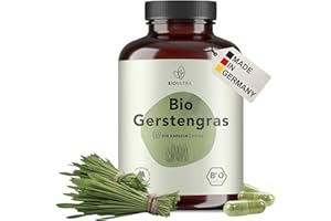 BIONUTRA® Gélules d’herbe d’orge bio hautement dosées – 4800 mg/jour, 270 gélules, véganes, sans additifs, poudre pure, fabriqué en Allemagne
