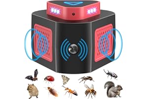 HUAJUN Ultrasónico para Ratas, Ultrasonido contra Ratones 360° Ahuyentador de Topos con Luz LED Repelente Ultrasónico de Plagas Roedores Ahuyentador Cucarachas para Jardín