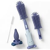 Pax Parrot 3-in-1 Silicone Baby Bottle Cleaning Brush Set with 4 Character Stickers |360° rotatable Handle, BPA-Free Soft bri