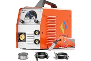 HITBOX Multifunción Máquina de soldar MIG - 200A Pantalla LCD a Color Soldador de Hilo Sin Gas con IGBT Inversor MIG MMA Lift TIG Mezcla de gases, Máquina de Soldadura MIG(modelo: MT2000)