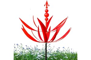 DJOWYH Molinillo de Viento de Metal de Loto Molino de Viento para jardín, Resistente a la Intemperie, Enchufe de jardín, Giratorio 360 Grados, carillones de Viento de Loto de Metal, para jardín como