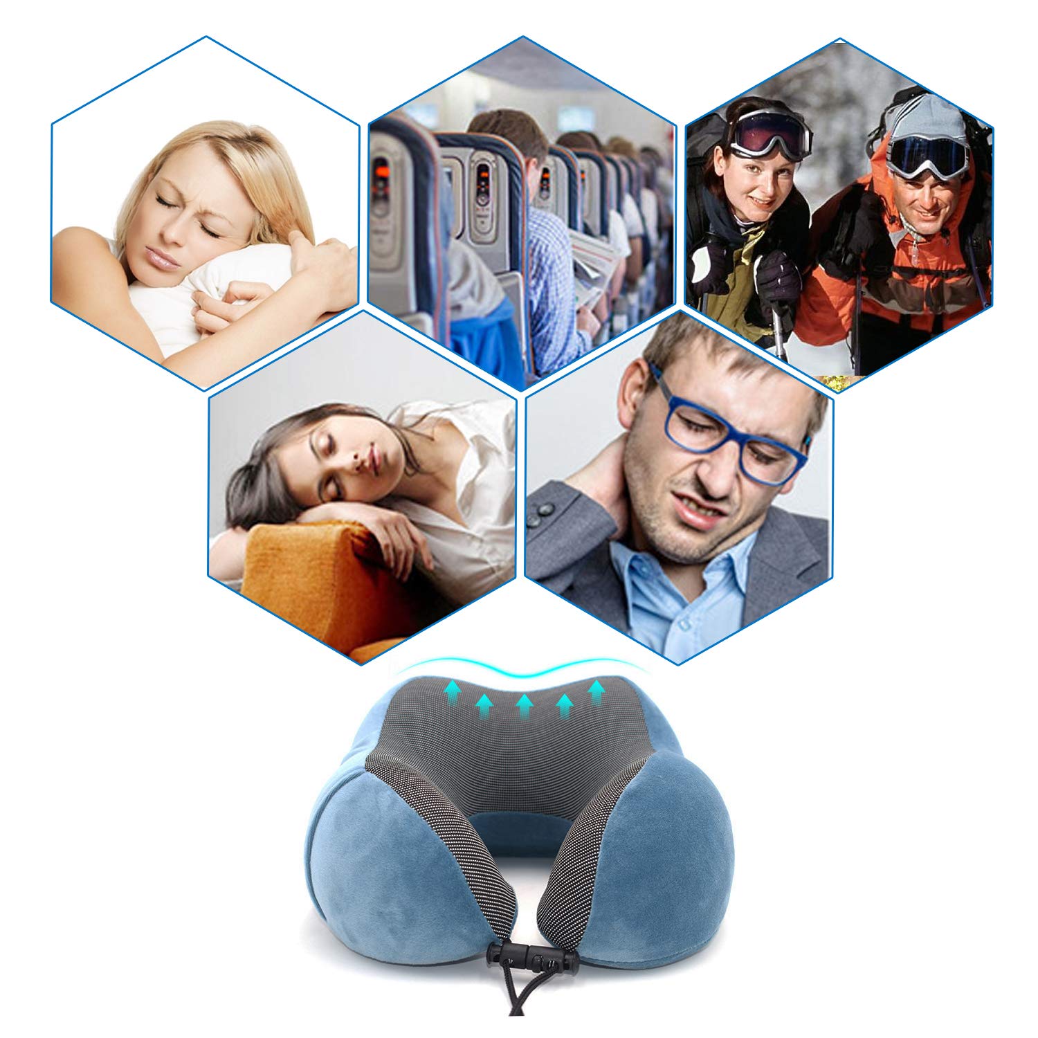 KIPTOP-Oreiller-de-Voyage-Coussin-de-Voyage-U-Oreiller-Cervical-en-Mousse-Mmoire-avec-Masque-de-Sommeil-Bouchons-doreille-et-Sac-de-Rangement-Idal-pour-Avions-Voitures-Famille-et-Bureaux