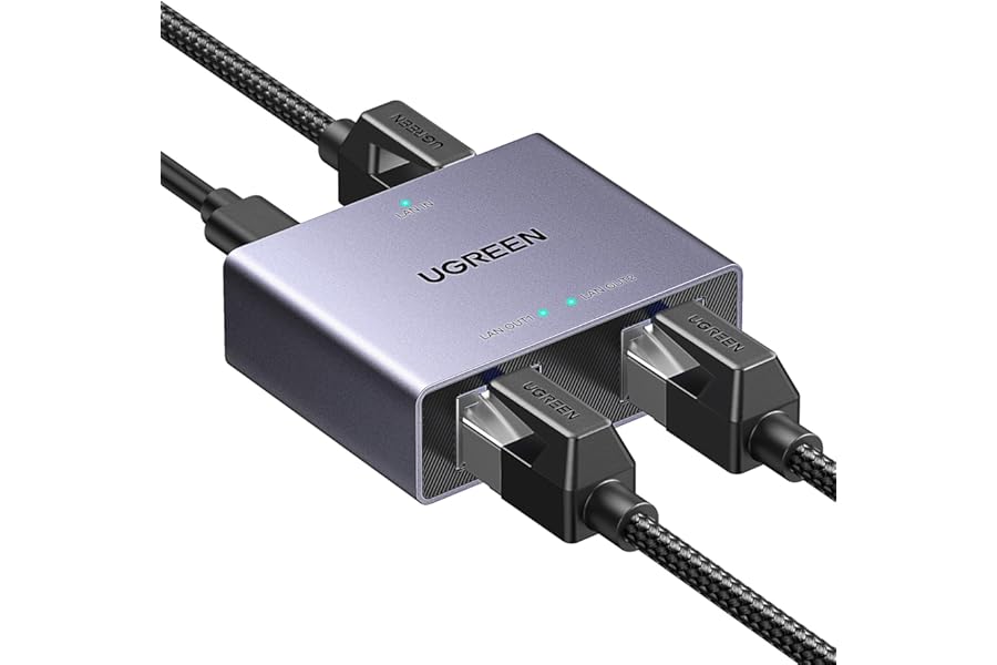 UGREEN Ethernet Splitter, 1 to 2 Gigabit Network Switch, 1000Mbps High-Speed Ethernet Switch, LAN RJ45 Internet Splitter with USB-C Power Cable for PC/Laptop, PS5, Xbox, Modem, Router, TV