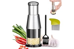 CAMIC Ailsion Manual Pressed Chopper, Ailsion Food Chopper, Multifunctional Pressed Garlic Chopper, Stainless Steel Hand Food Chopper Garlic Press, Vegetable Chopper with Container (1pc)
