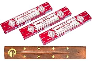 Original Satya Dragon's Blood Incense Sticks Pack of 3X 15G with Greensense Holder for Aromatherapy, Spa, Yoga, Weddings, Meditation, Healing, Positivity and Relaxation