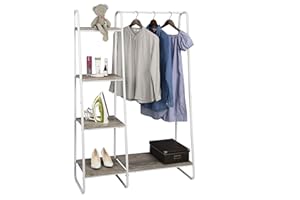 EUGAD Stand Appendiabiti da Terra Multifunzionale con 5 Mensole Attaccapanni Scarpiera Versatile Scaffale Portaoggetti Colore Bianco+Grigio 0135XJYJ