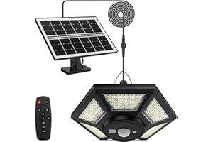 yowin 180 LED Lampe Solaire Intérieur Extérieur 1200LM Lampe Suspendue, 5 Modes Kit Eclairage avec Télécommande IP65 étanche pour Jardin Cabanon Tonelle Gazebo Maison Garage Terrasse - Blanc