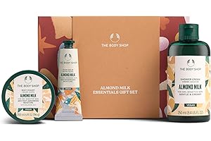The Body Shop Almond Milk Essentials Gift Set (Shower Cream 250ml + Body Yogurt 200ml + Hand Balm 30ml), Soothing Christmas Trio with Almond Milk, Gentle Care for Dry & Sensitive Skin, Vegan