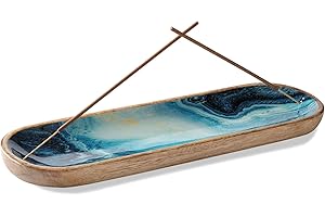 Folkulture Incense Holder or Incense Burner Holder, Wooden Insence Holder or Ash Catcher for Insent Stick, Incense Stick Burner for Home Décor Aromatherapy, Mango Wood, Blue
