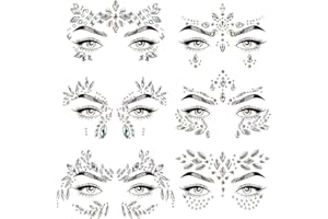 OWill 6 Stück Gesichtssteine selbstklebend,Gesichtstattoo glitzersteine gesicht,strasssteine zum kleben glitzer gesicht für Halloween, Weihnachtsparty,festival accessoires (silber)
