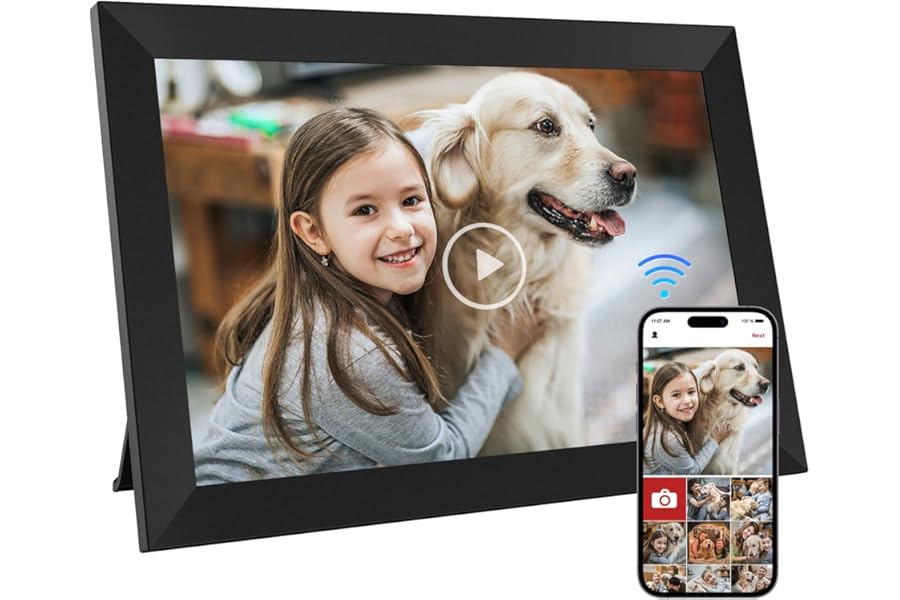 GGUA 10.1 Inch WiFi Digital Photo Frame Built in 32GB Memory, 1280x800 IPS LCD Touchscreen, Auto-Rotate and Audio, Quick and Easy Share Photos or Videos via the Frameo App, the Best Choice for Gifting