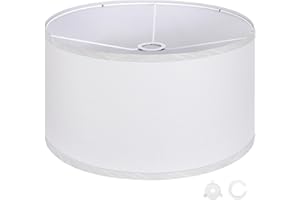 OUTON – Abat-jour blancs à tambour grands pour lampadaires, 44,5 cm (haut) x 44,5 cm (bas) x 25,4 cm (hauteur), faciles à assembler, abat-jour en lin de remplacement pour lampe de chevet (4,2 cm