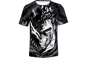 JIMINHOPE Anime Berserk Camiseta Guts Blusa de Manga Corta Impresa 3D Blusa Suelta con Cuello Redondo