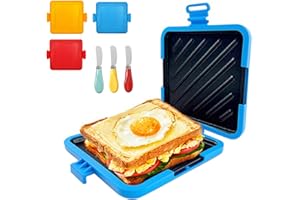 YEQQZQ Microwave Toastie Sandwich Maker with Butter Knife, Microwave Toaster, Sandwich Maker, Panini Maker,Dishwasher Safe Design No Electricity Needed Fast Cooking for Travel Friendly/Office/Home (Blue)