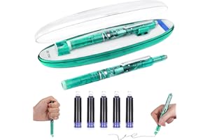 Pipihome Retractable Fountain Pen, Fountain Pen with Pressable and 0.38mm Nib, Transparent Barrel Includes 5 Smooth Blue Ink Cartridges & Space Capsule Shape