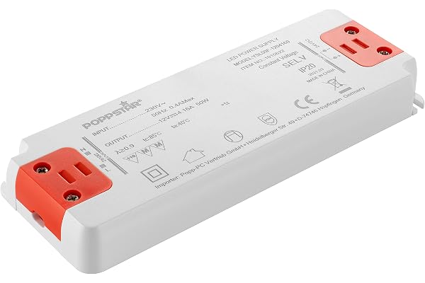 Poppstar Transformateur slim 12 V (pour LEDs de 0.5 à 50 Watt) Transformateur LED ultra plat 230V AC / 12V DC 4,16A