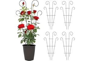 Thealyn Lot de 4 treillis en métal pour intérieur/extérieur, 81 cm, treillis de jardin pour plantes grimpantes, plantes d'intérieur en pot, fleurs, vignes, lierre – Motif vague, noir, pour terrasse,